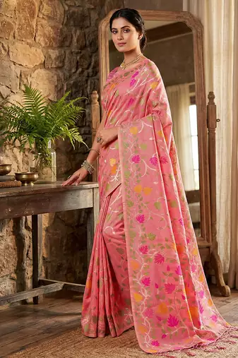 Pink elegant linen cotton saree  lightweight & comfortable ethnic wear