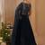 Navy blue chinon silk sequins cape style gown semi stitched up to 42" size