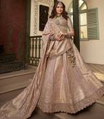 Impressive Peach Khatli Work Banarasi Silk Reception Wear Lehenga Choli