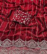 Maroon Color  Sequence embroidery work with Cut work border  Chiffon Silk Saree 