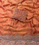 Peach Color  Sequence embroidery work with Cut work border  Chiffon Silk Saree 