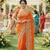 georgette party wear saree in orange with embroidery work & crystal stone work