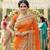 georgette party wear saree in orange with embroidery work & crystal stone work