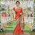 silk party wear saree in red with embroidery work & crystal stone work