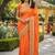 sateen silk wedding wear saree in orange with embroidery work & crystal stone work