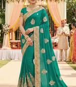 georgette wedding wear saree in green with embroidery & crystals stone work