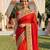 sateen silk wedding wear saree in red with embroidery work & crystal stone work