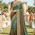 sateen silk wedding wear saree in green with embroidery work & crystal stone work