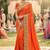 sateen silk wedding wear saree in orange with embroidery work & crystal stone work