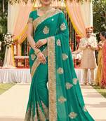 georgette wedding wear saree in green with embroidery & crystals stone work