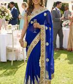 georgette party wear saree in blue with embroidery work & crystal stone work