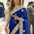 georgette party wear saree in blue with embroidery work & crystal stone work