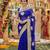 georgette wedding wear saree in blue with embroidery work & crystal stone work