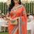 art silk party wear saree in orange with embroidery work & crystal stone work