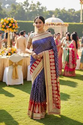 viscose silk party wear saree in purple with embroidery work & crystal stone work 1