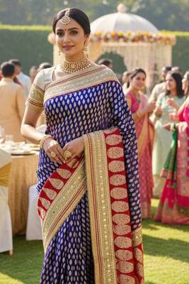 viscose silk party wear saree in purple with embroidery work & crystal stone work 2