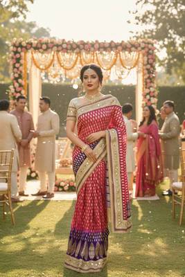 viscose silk party wear saree in maroon with embroidery work & crystal stone work 1