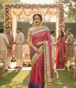 viscose silk party wear saree in maroon with embroidery work & crystal stone work