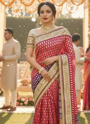 viscose silk party wear saree in maroon with embroidery work & crystal stone work 2