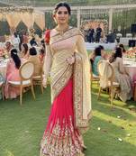 viscose silk party wear saree in cream with embroidery work & crystal stone work