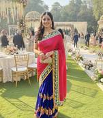 georgette wedding wear saree in red with embroidery work & crystal stone work