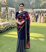 georgette wedding wear saree in blue with embroidery work & crystal stone work