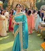 art silk wedding wear saree in green with embroidery work & crystal stone work