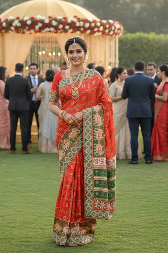 banarasi silk party wear saree in red with embroidery work & crystal stone work 