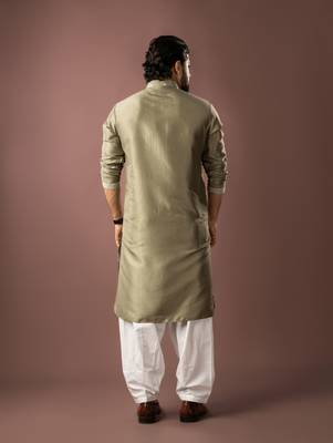 Olive green color smart embroidered kurta for men's ceremonial looks 2