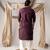 Wine color smart embroidered kurta for rich classy men's looks