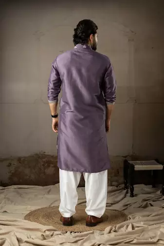 Purple color smart embroidered kurta for men's ceremonial looks
