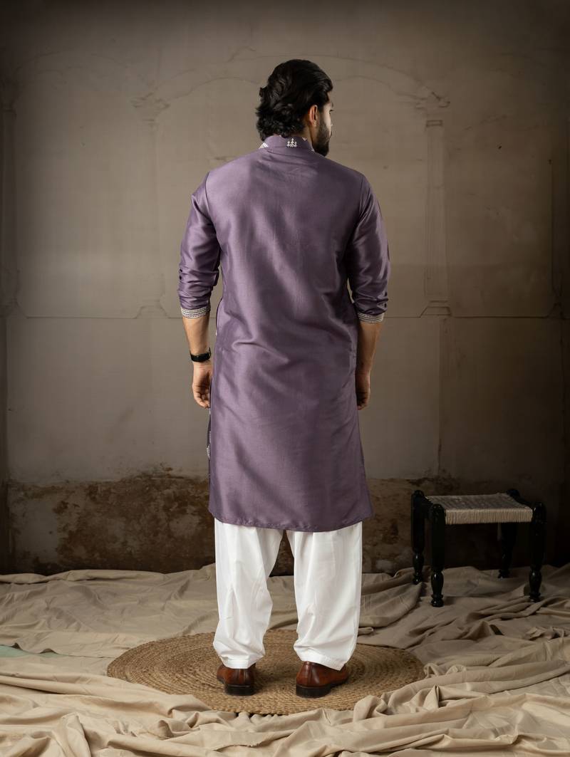 Purple color smart embroidered kurta for men's ceremonial looks