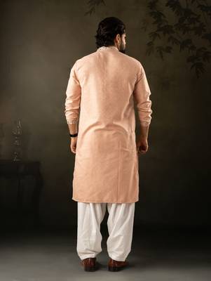 Peach color smart embroidered kurta for rich classy men's looks 2