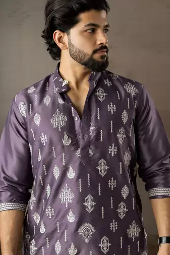 Purple color smart embroidered kurta for men's ceremonial looks