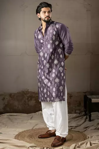 Purple color smart embroidered kurta for men's ceremonial looks