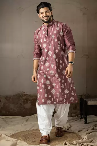 Wine color smart embroidered kurta for men's ceremonial looks