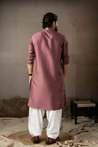 Wine color smart embroidered kurta for men's ceremonial looks