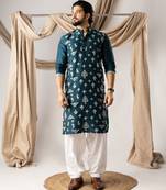 Peacock blue color smart embroidered kurta for men's ceremonial looks