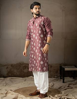 Wine color smart embroidered kurta for men's ceremonial looks 4