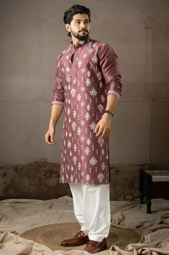 Wine color smart embroidered kurta for men's ceremonial looks