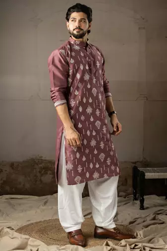 Wine color smart embroidered kurta for men's ceremonial looks