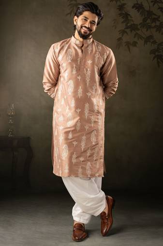 Chocolate brown color smart embroidered kurta for men's ceremonial looks