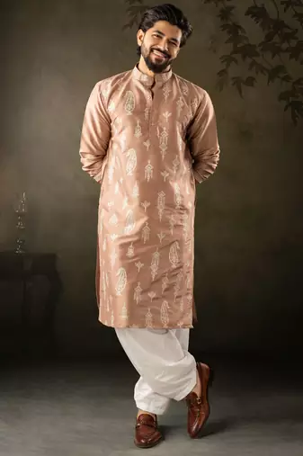 Chocolate brown color smart embroidered kurta for men's ceremonial looks