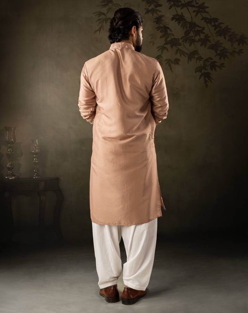 Chocolate brown color smart embroidered kurta for men's ceremonial looks