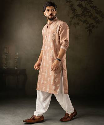 Chocolate brown color smart embroidered kurta for men's ceremonial looks 4