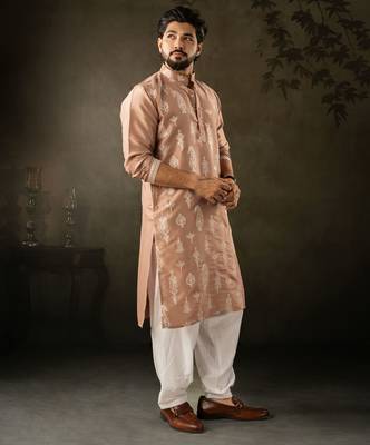 Chocolate brown color smart embroidered kurta for men's ceremonial looks 5