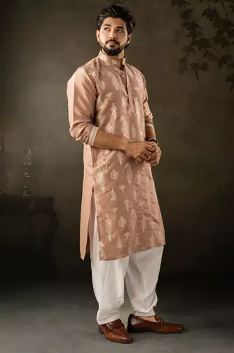 Chocolate brown color smart embroidered kurta for men's ceremonial looks