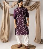 Dark purple color smart embroidered kurta for men's ceremonial looks