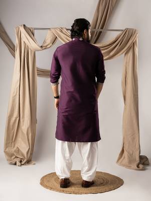 Dark purple color smart embroidered kurta for men's ceremonial looks 2