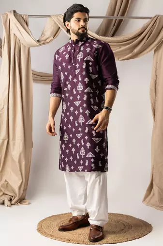 Dark purple color smart embroidered kurta for men's ceremonial looks